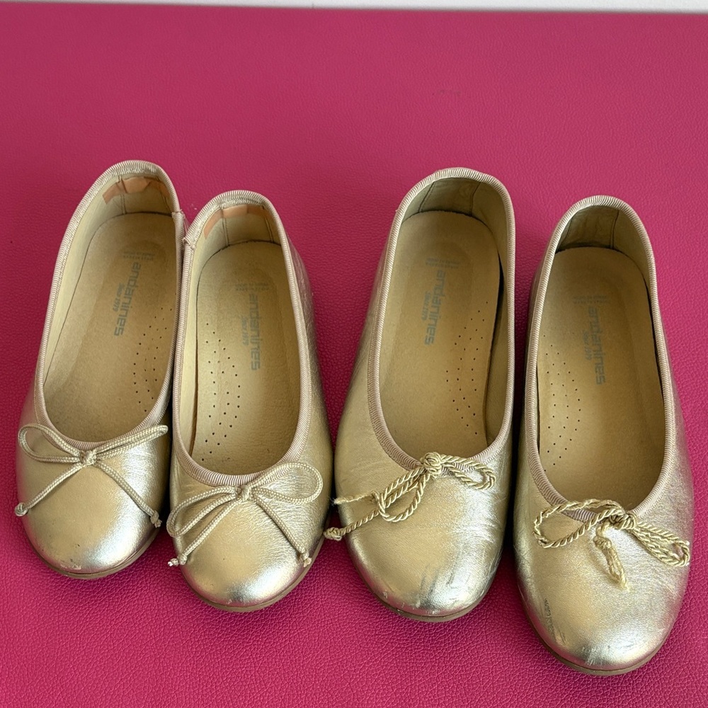 Andanines Metallic Gold Ballet Flats with Rope Bow